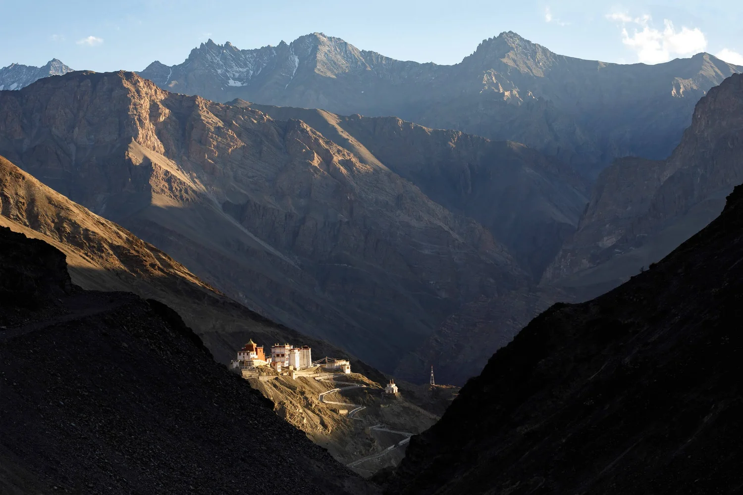 A village and its terraced fields on a Ladakhi hillside