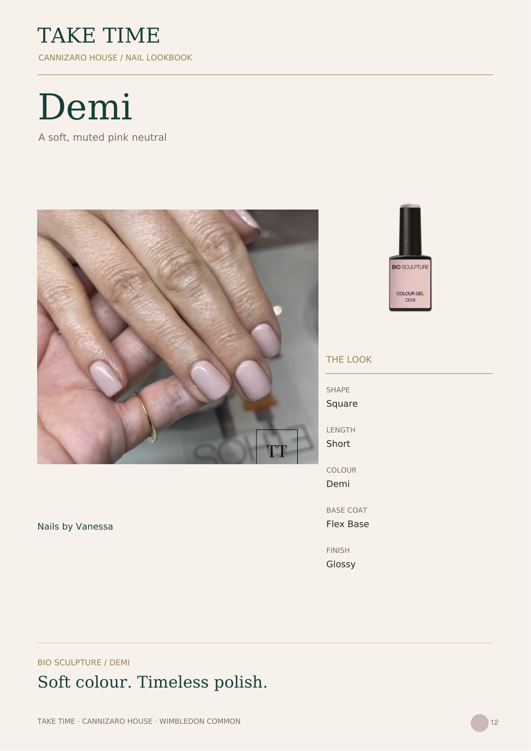 Demi: Take Time nail lookbook page with treatment details