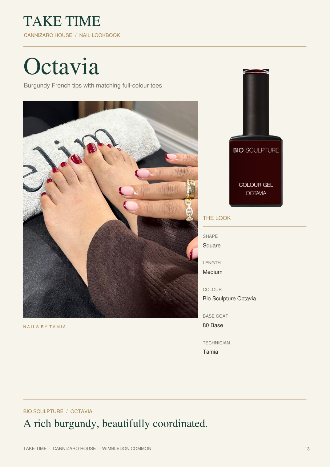 Octavia: Take Time nail lookbook page with treatment details