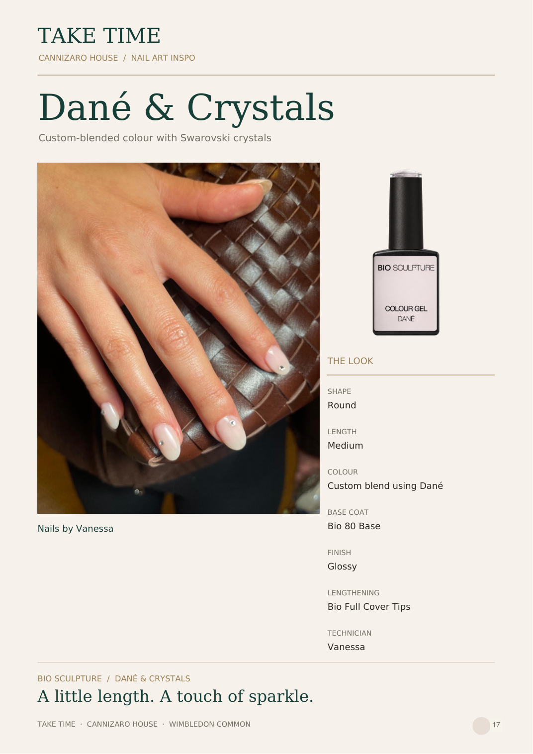 Dane and Crystals: Take Time nail lookbook page with treatment details