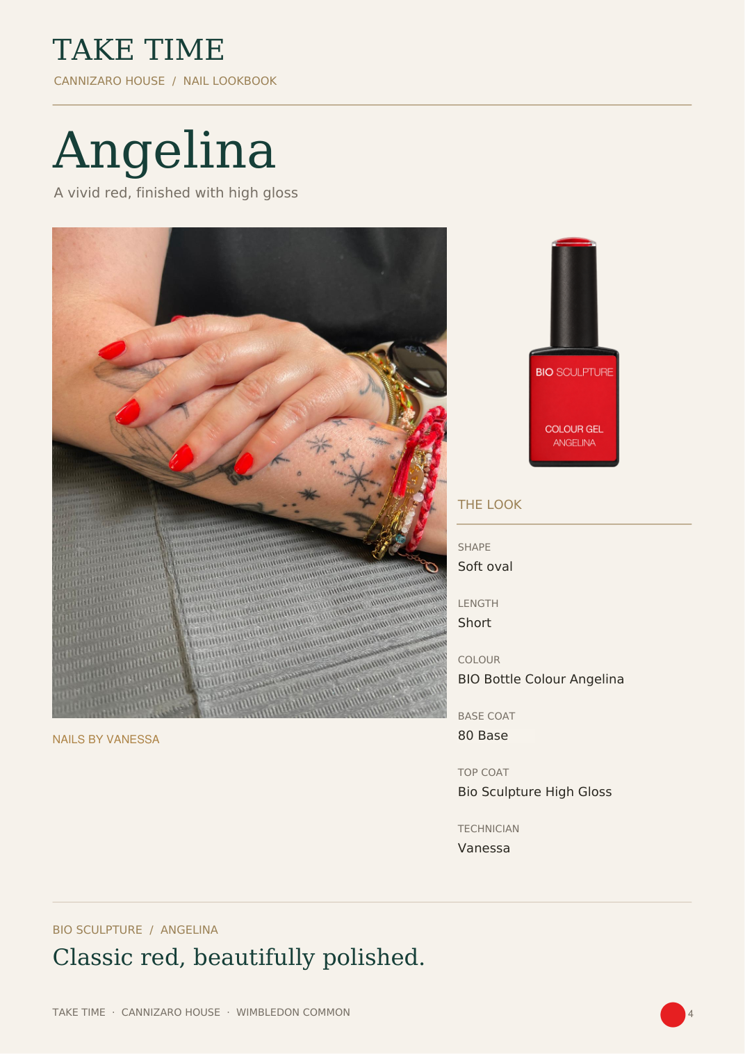 Angelina: Take Time nail lookbook page with treatment details