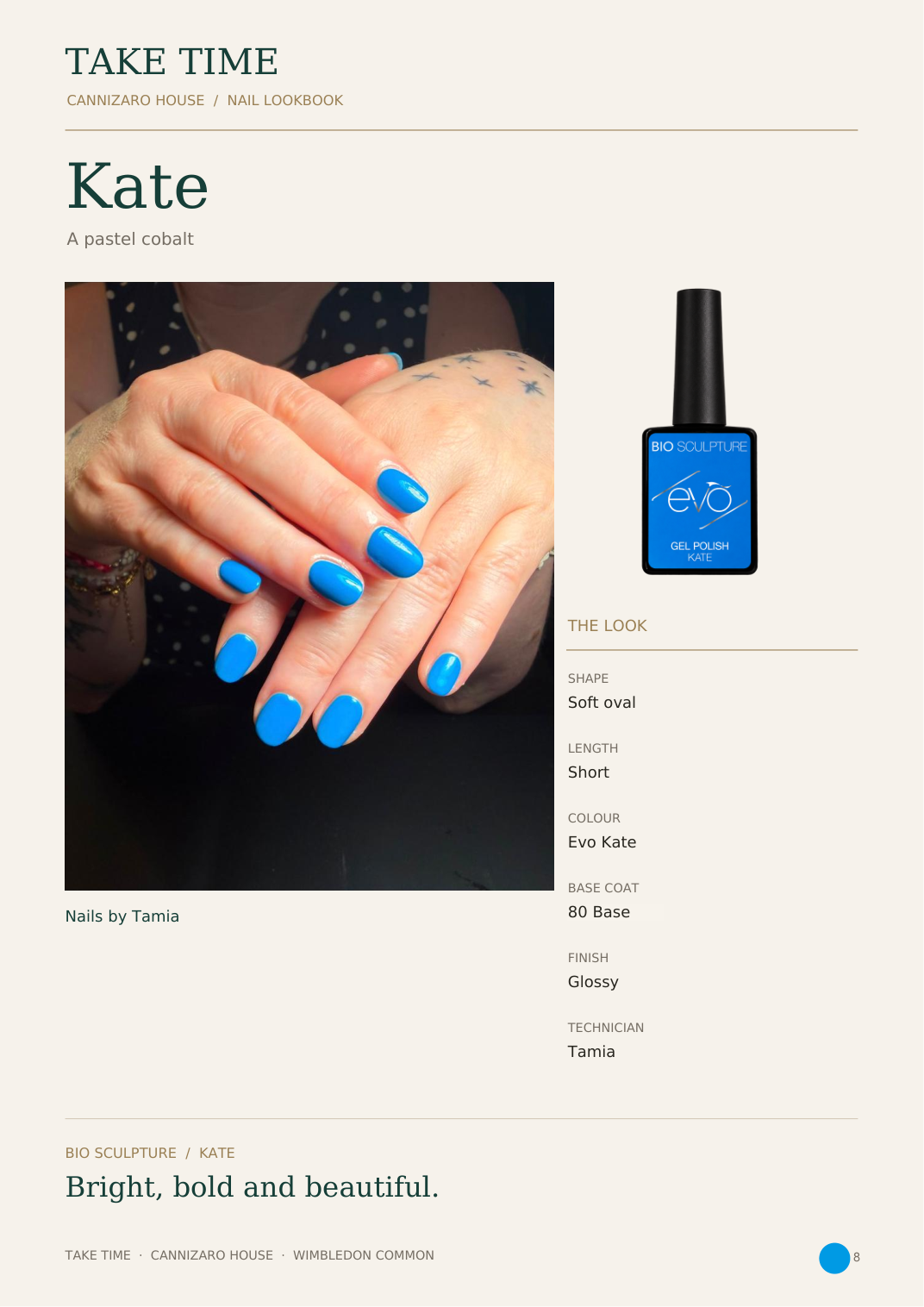 Kate: Take Time nail lookbook page with treatment details