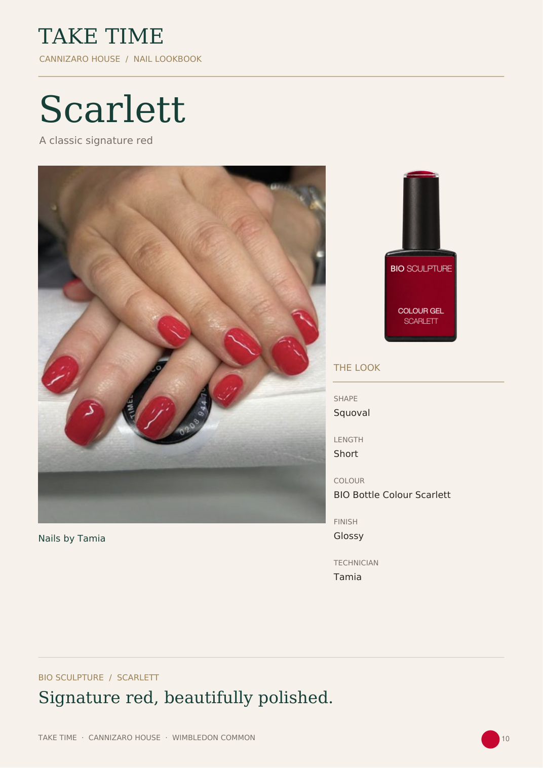Scarlett: Take Time nail lookbook page with treatment details