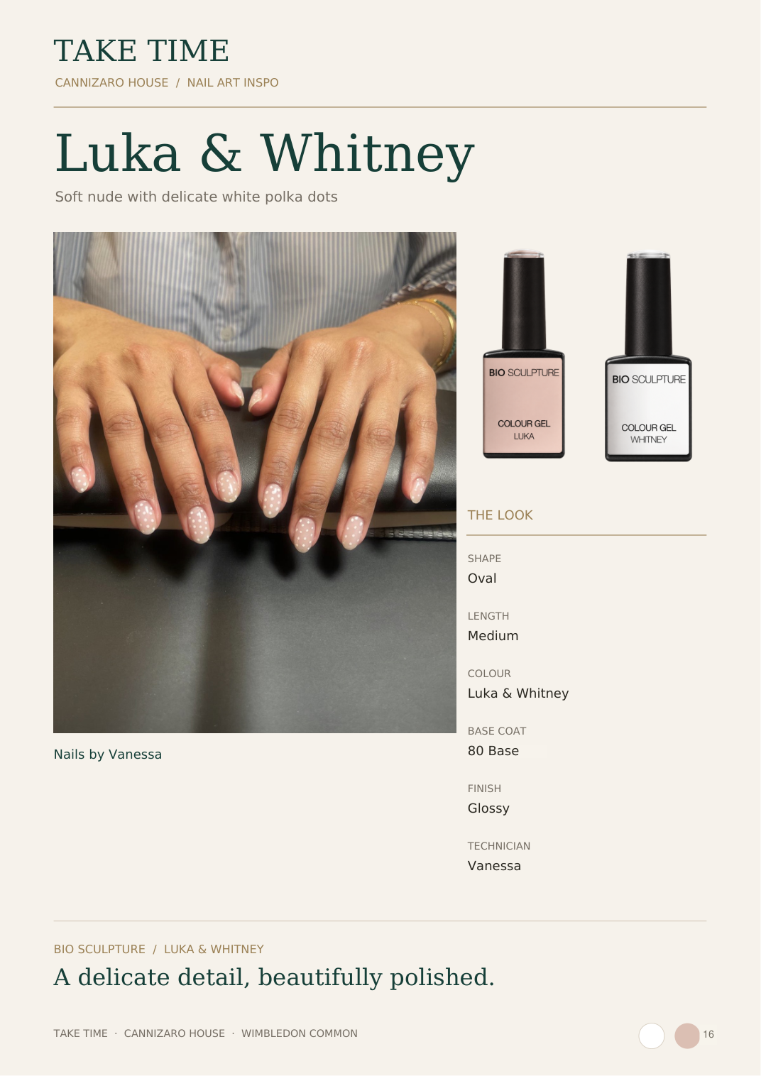 Luka and Whitney: Take Time nail lookbook page with treatment details