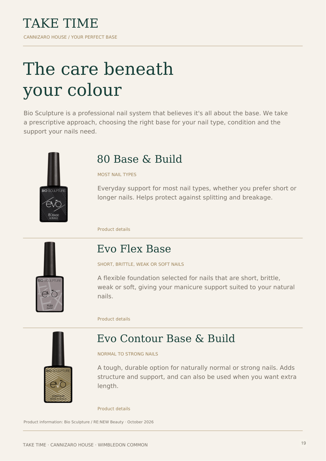 80 Base, Flex and Contour: Take Time nail lookbook page with treatment details