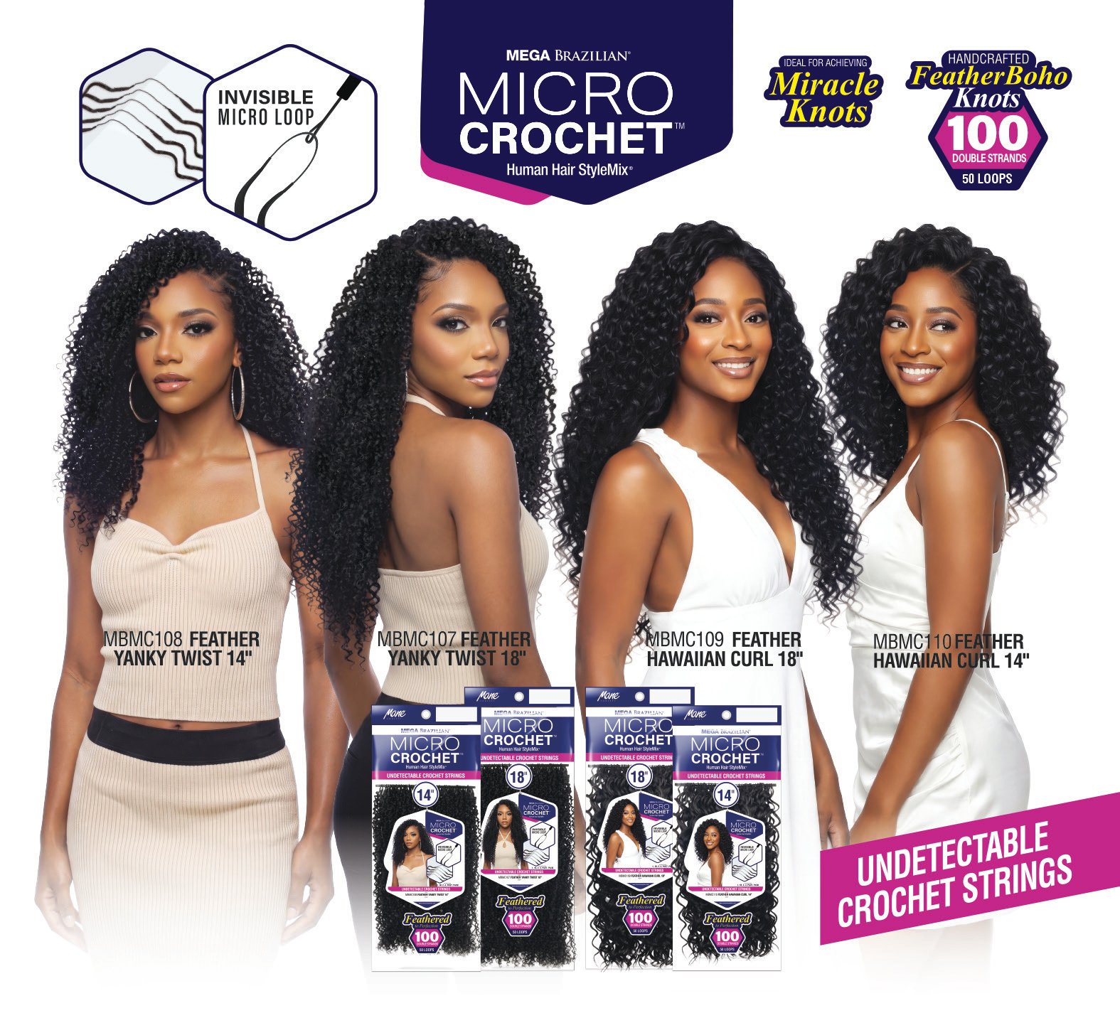 MANE Concept, Inc. MEGA BRAZILIAN MICRO CROCHET: FEATHER MICRO CROCHET EXTENSIONS