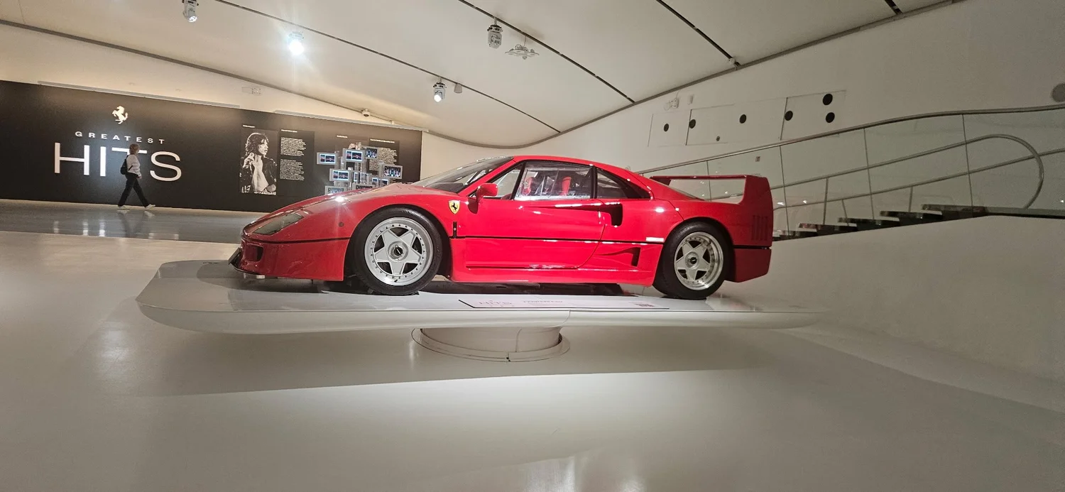 Luciano Pavarotti's red Ferrari F40 on display at Museo Enzo Ferrari