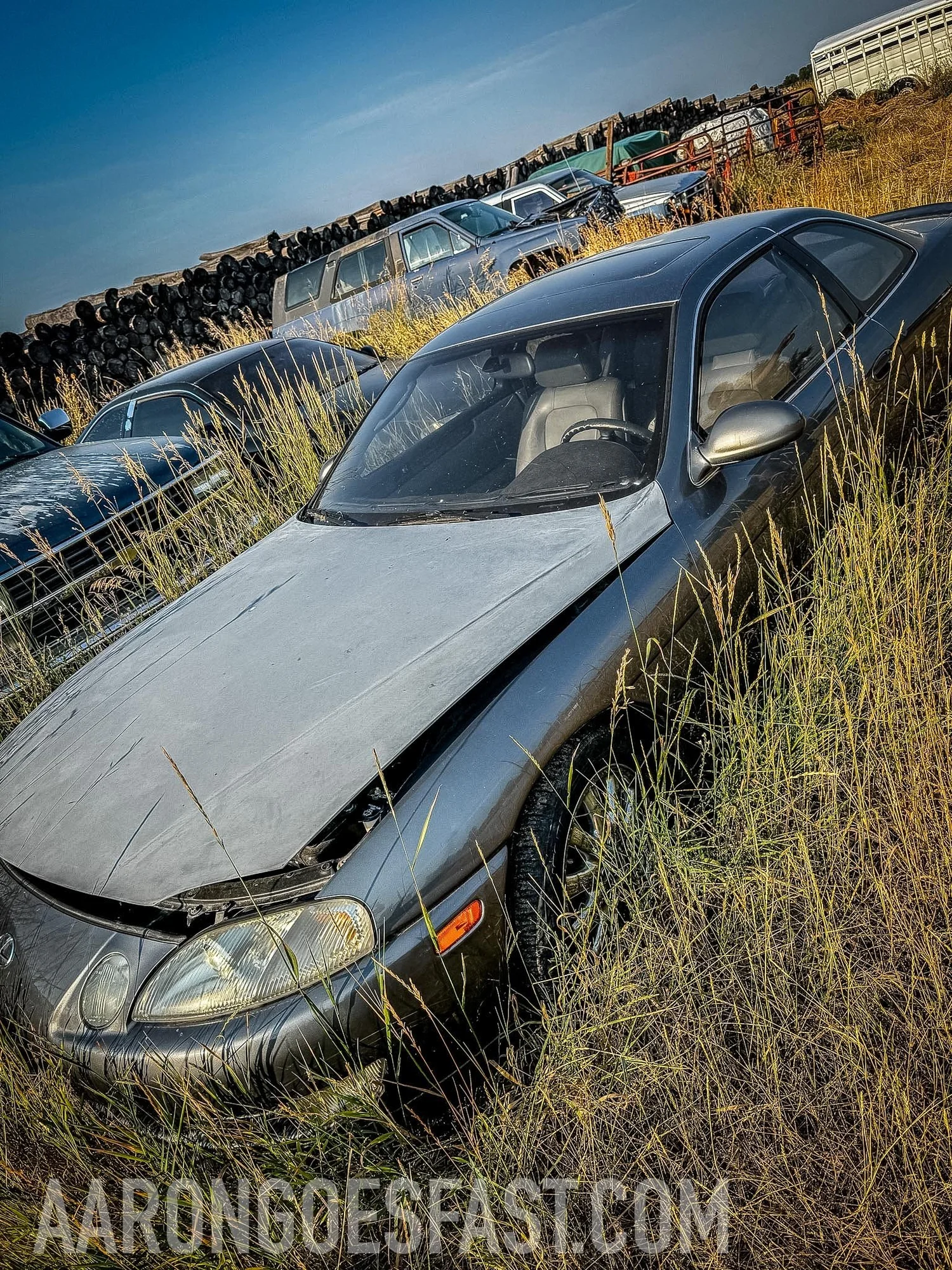 Gray Lexus SC coupe sitting in tall grass
