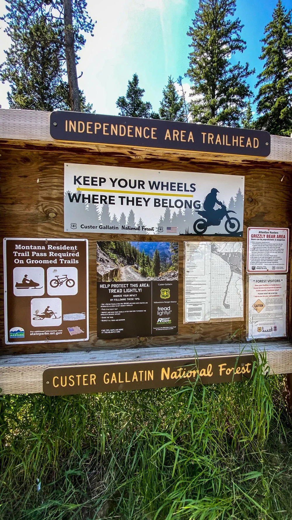 Custer Gallatin National Forest sign for the Independence Area Trailhead