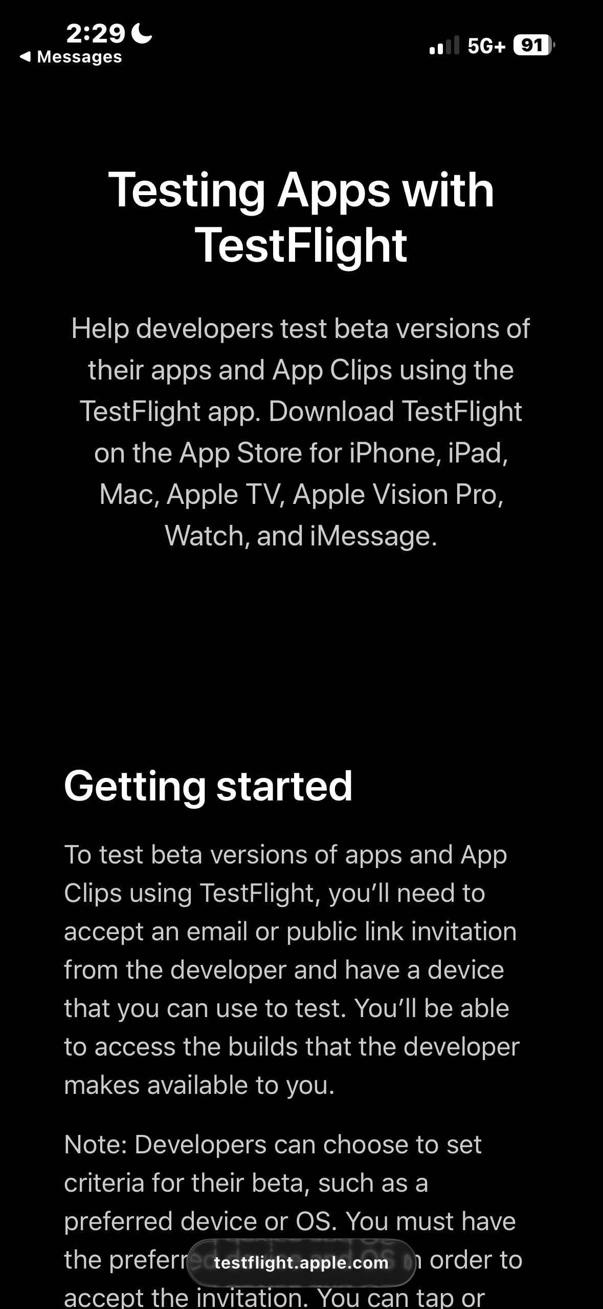 TestFlight welcome screen