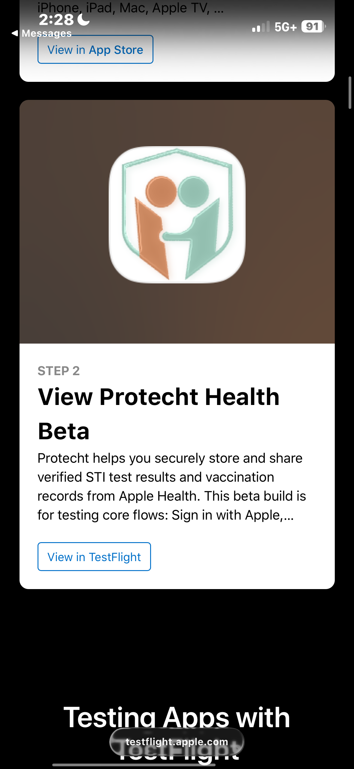 TestFlight share feedback screen