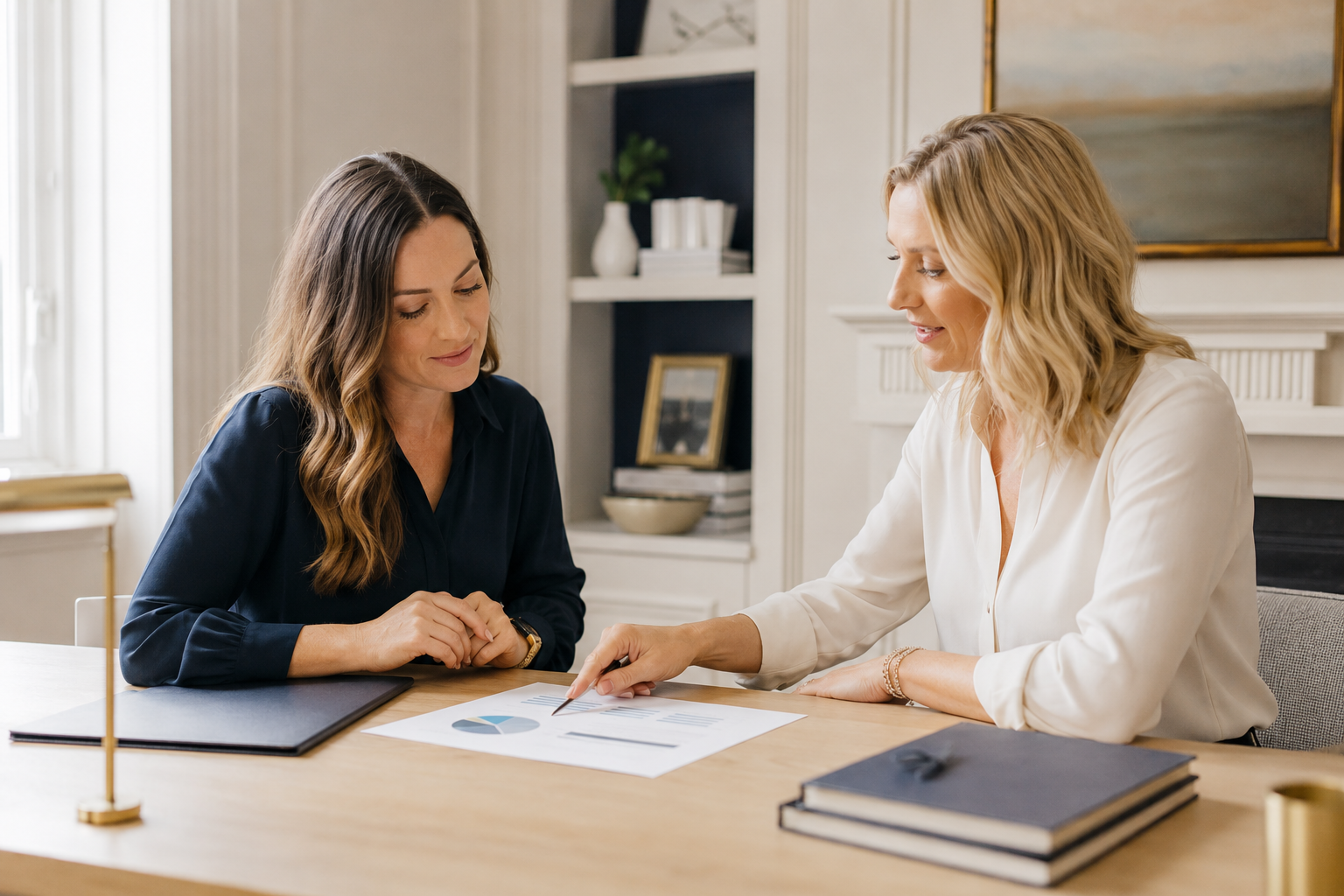 Bookkeeping consultant reviewing a financial report with a business owner