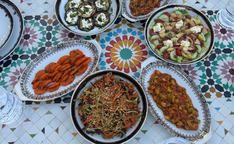 Moroccan dishes on a colourful tiled table
