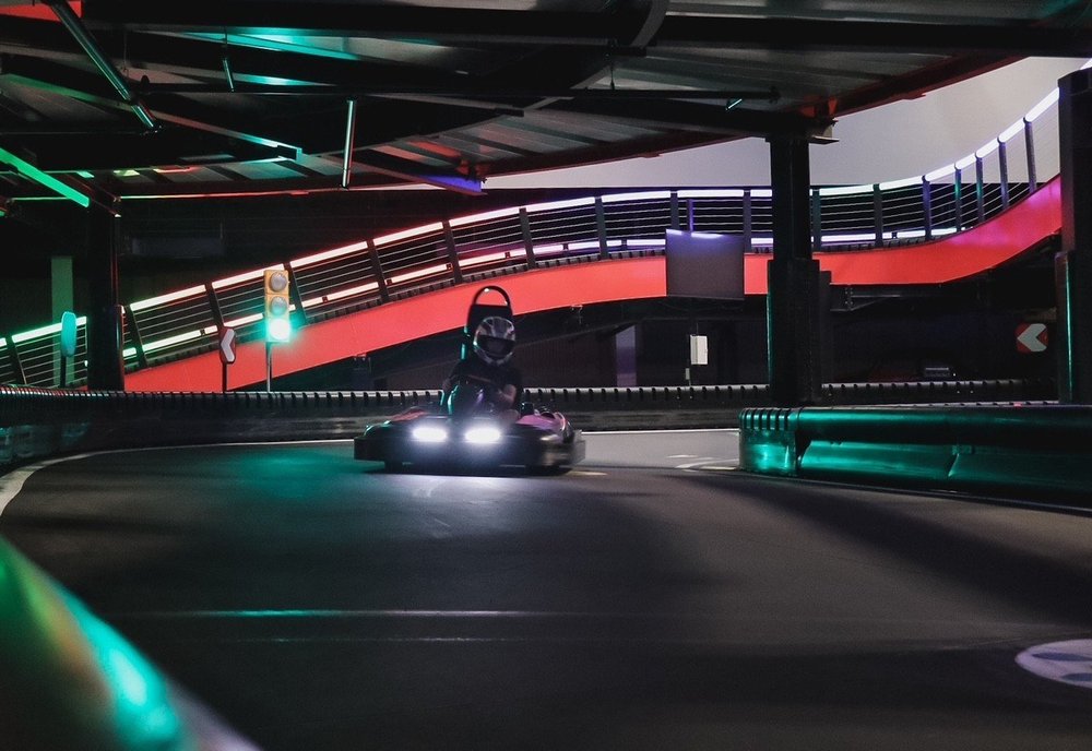 Indoor go-kart track at Silver Stone Castle, Swansea, MA