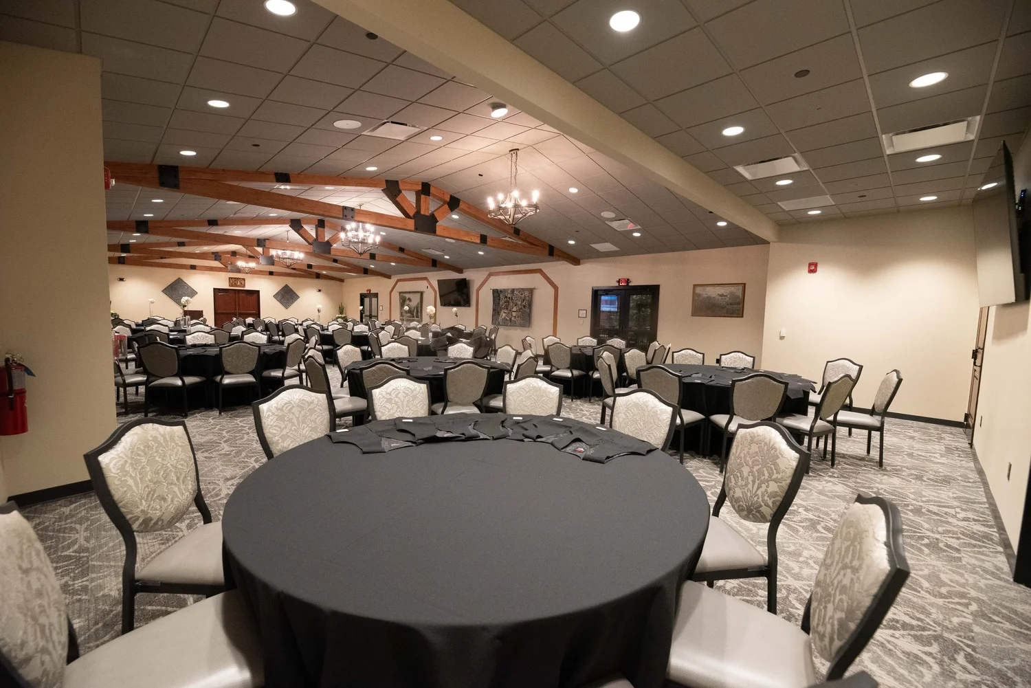 Round tables set for a party
