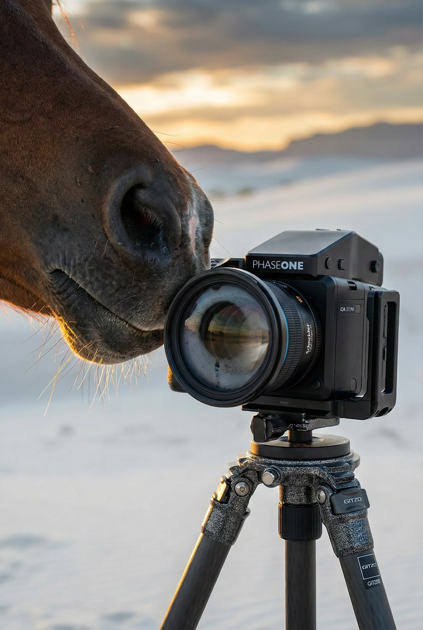 Raphael Macek connecting with horse subject before photographing