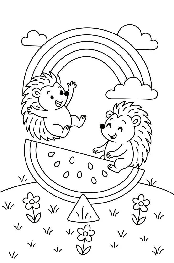 Day 3 picture to color: hedgehogs on a watermelon