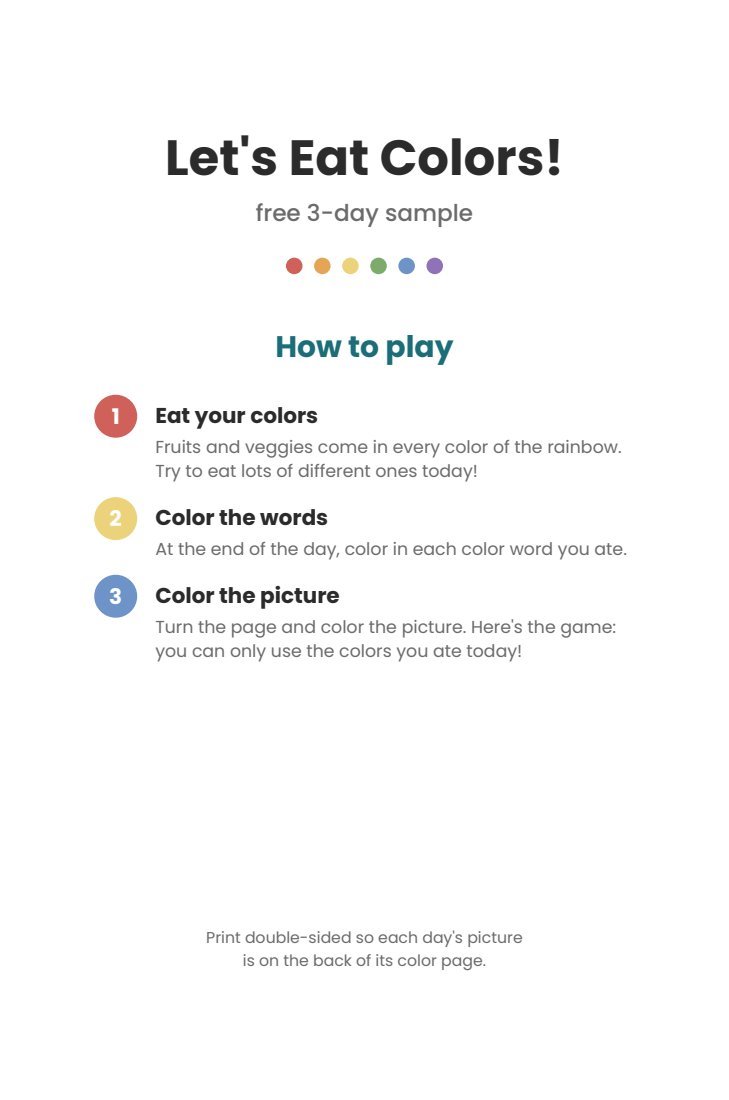 How to play page from the Let's Eat Colors! sample