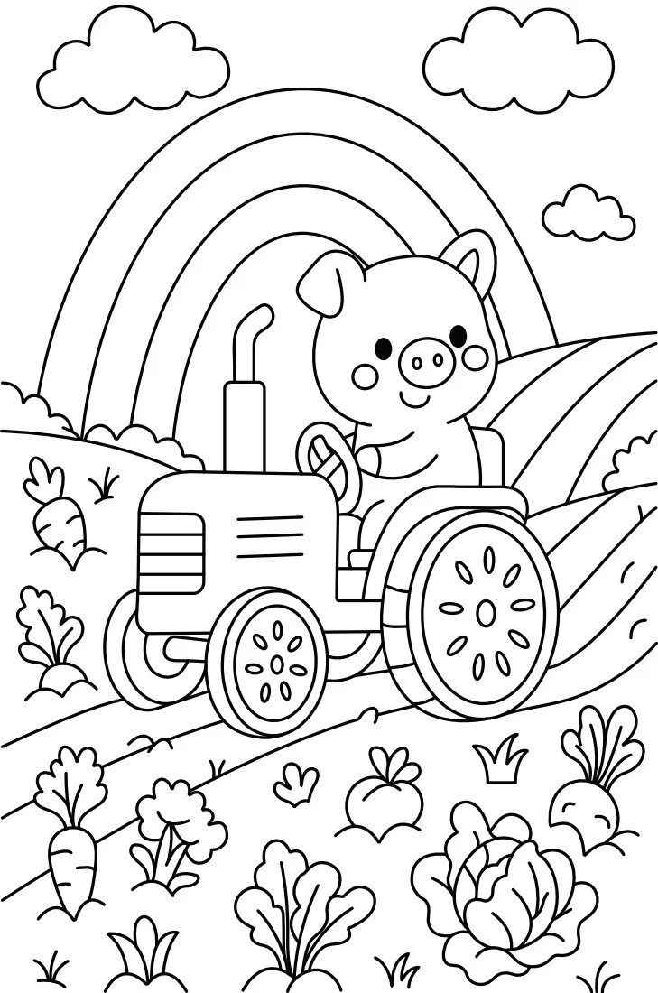 Day 2 picture to color: a pig driving a tractor
