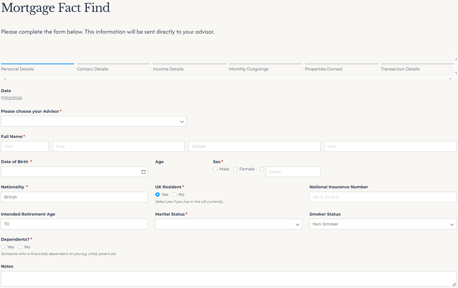 Fact Find Questionnaire