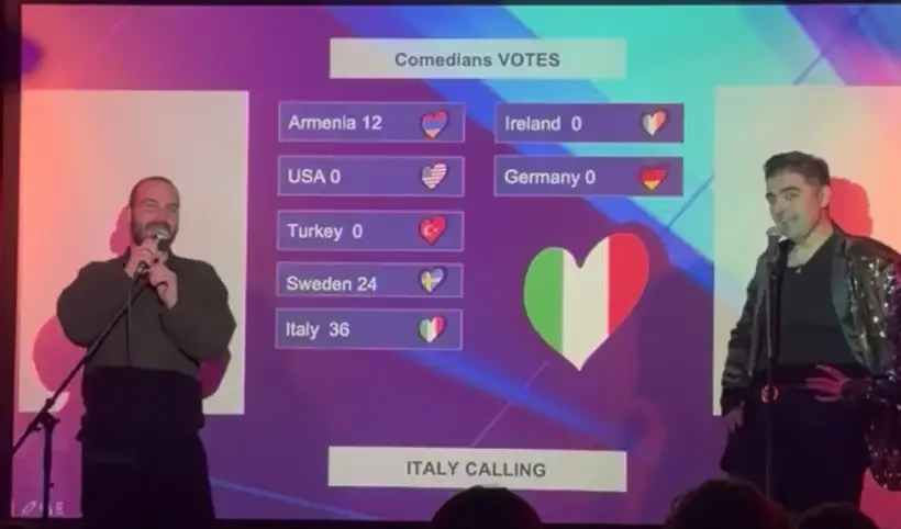 Comedians' votes on the WorldVision Comedy Contest scoreboard at Terzo Mondo, Berlin