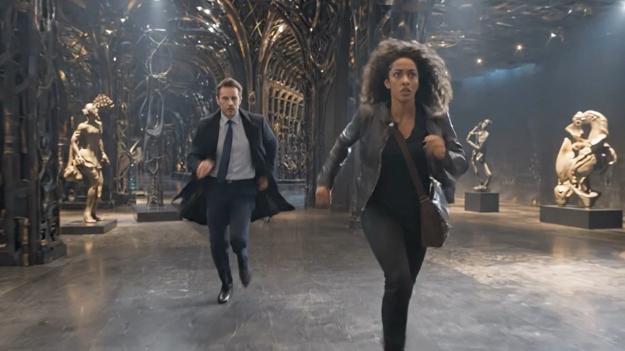 Marisol and Etienne race through the museum