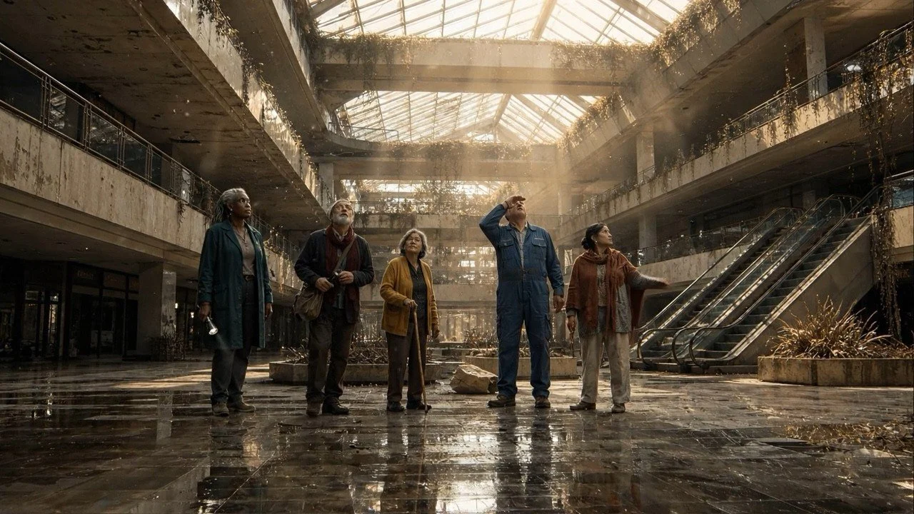 Survivors gather in the abandoned mall