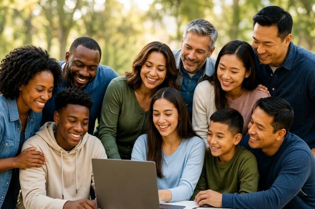 A parent and teen looking at a tablet together — building safety awareness together