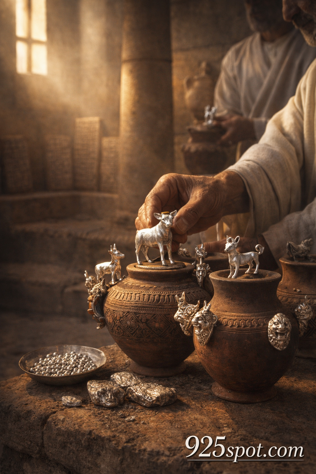 Early Mesopotamian temples silver figurines vessel attachments Uruk period