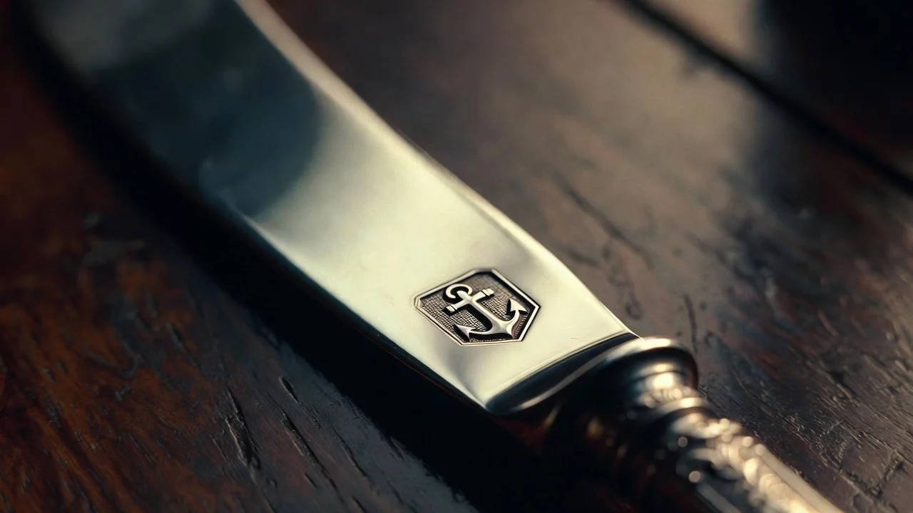 Antique sterling silver butter knife with raised octagonal Birmingham Anchor hallmark