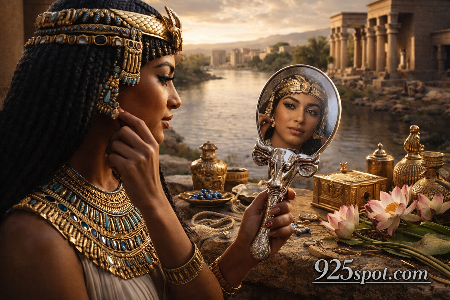 Egyptian silver mirrors Hathor cow motifs lunar symbolism