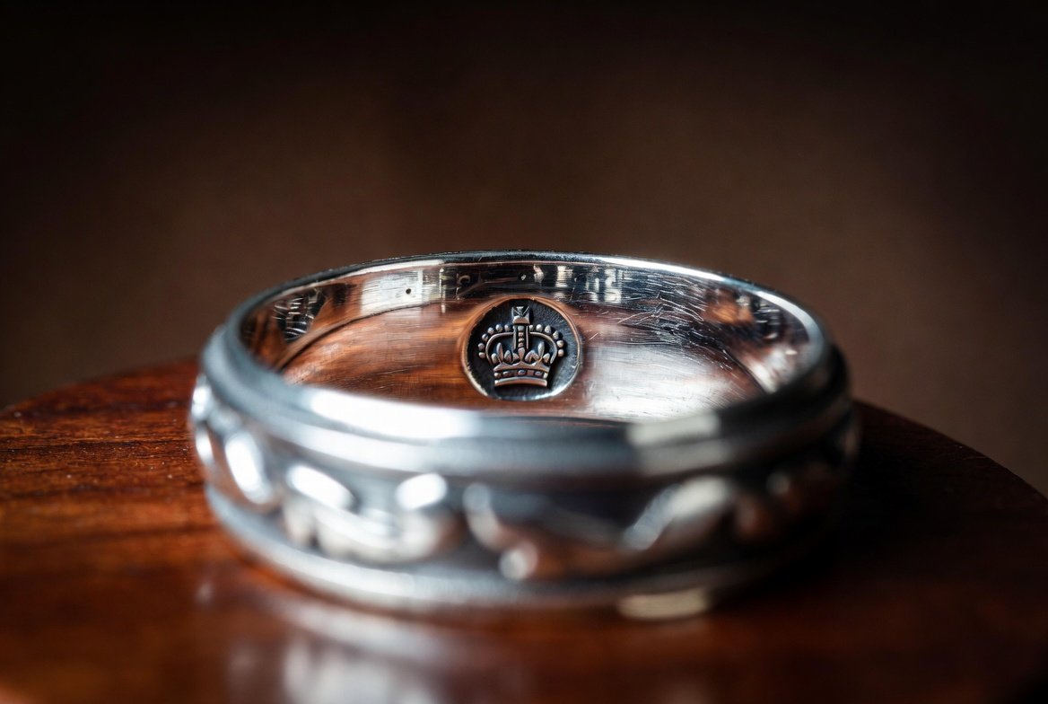 Antique sterling silver signet ring featuring the Sheffield Crown and Rose hallmark