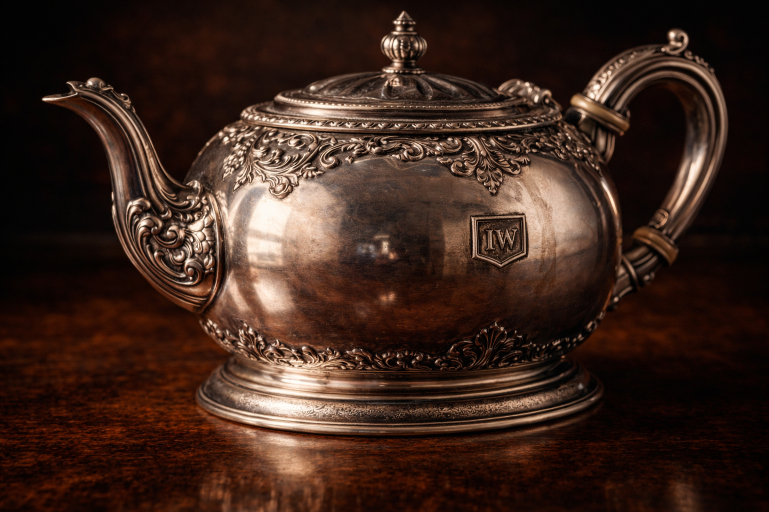 Antique Georgian sterling silver teapot featuring a clear Maker’s Mark hallmark