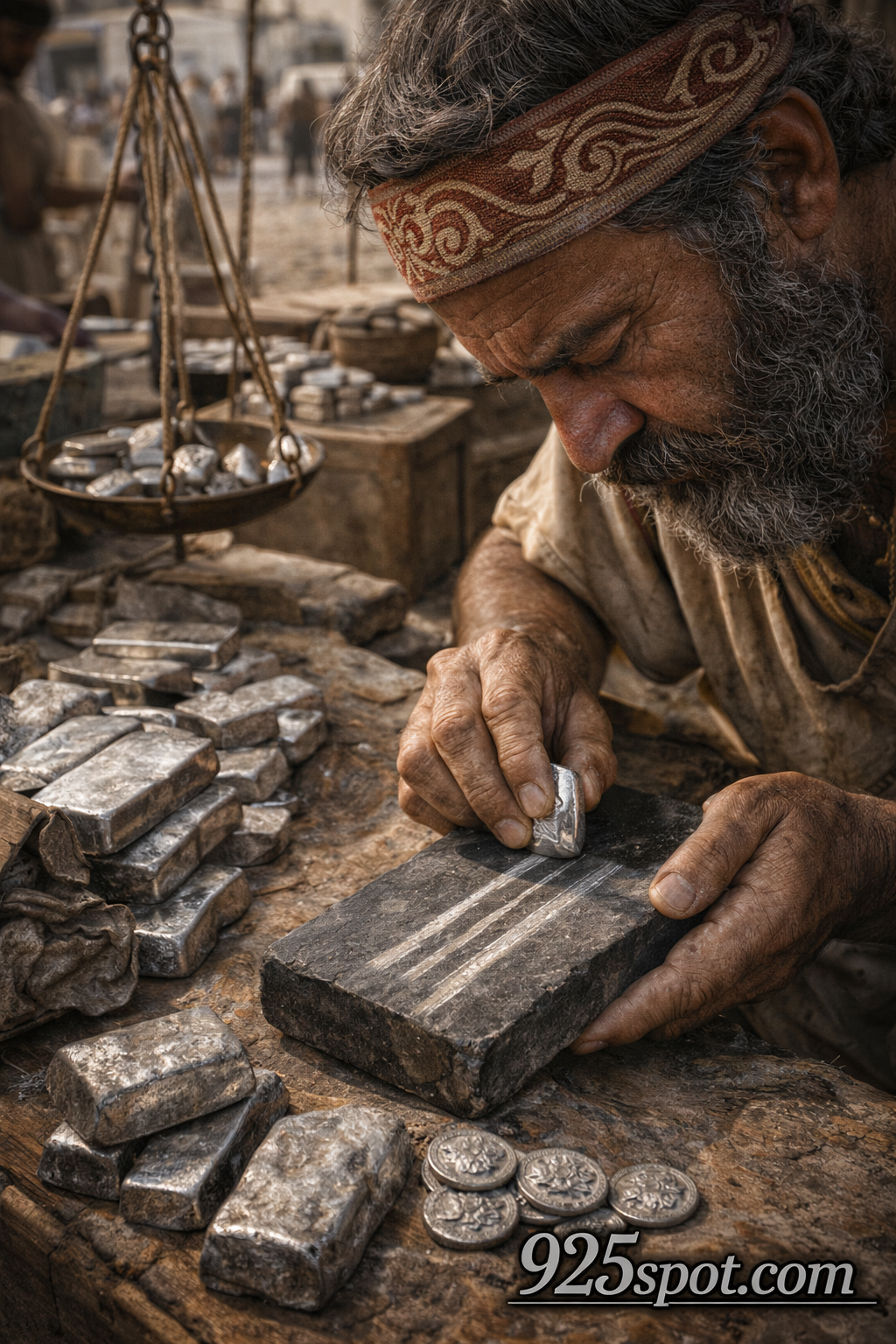 Lydian merchants touchstone silver purity testing