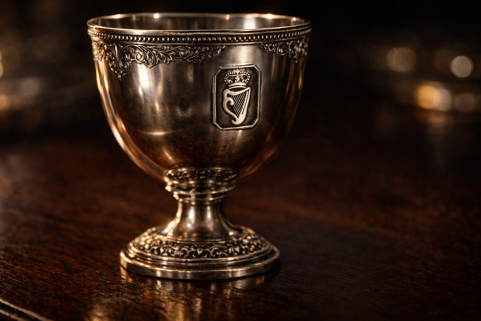 Antique Irish sterling silver chalice featuring the Crowned Harp hallmark of Dublin