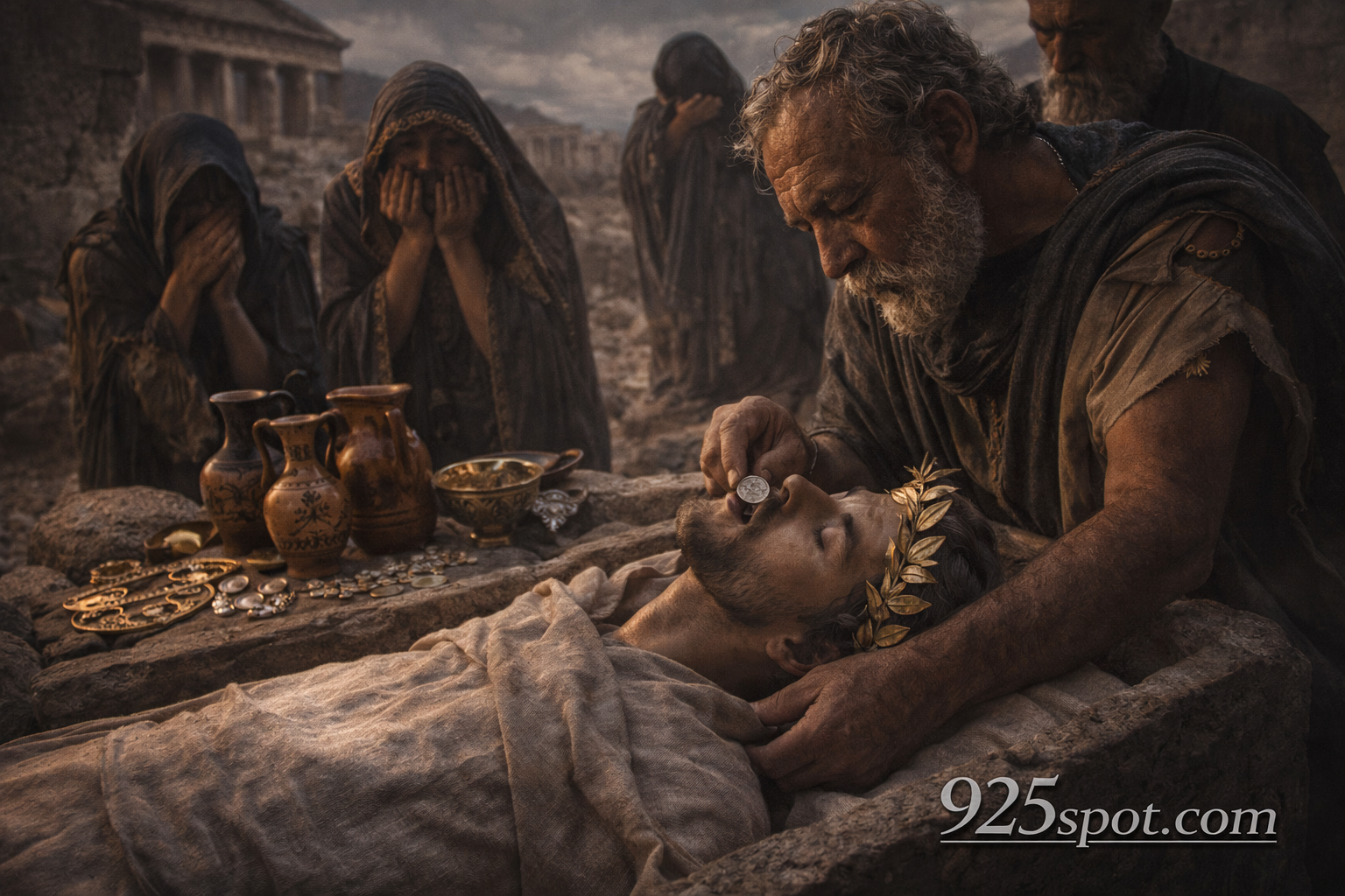 Greek Charons toll silver coin mouth dead underworld ritual