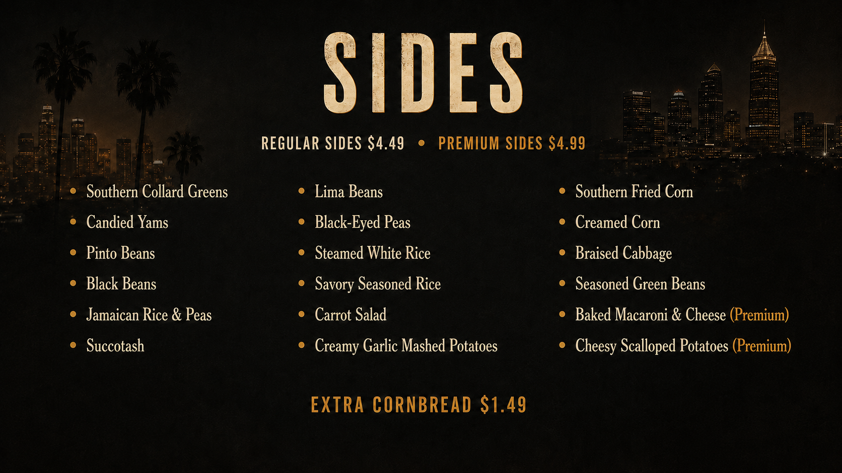 Buttler's sides menu