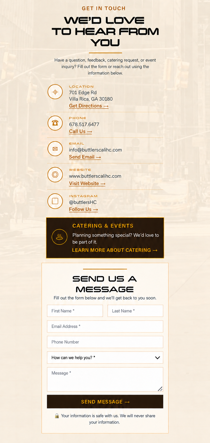 Buttlers Cali Home Cooking contact page