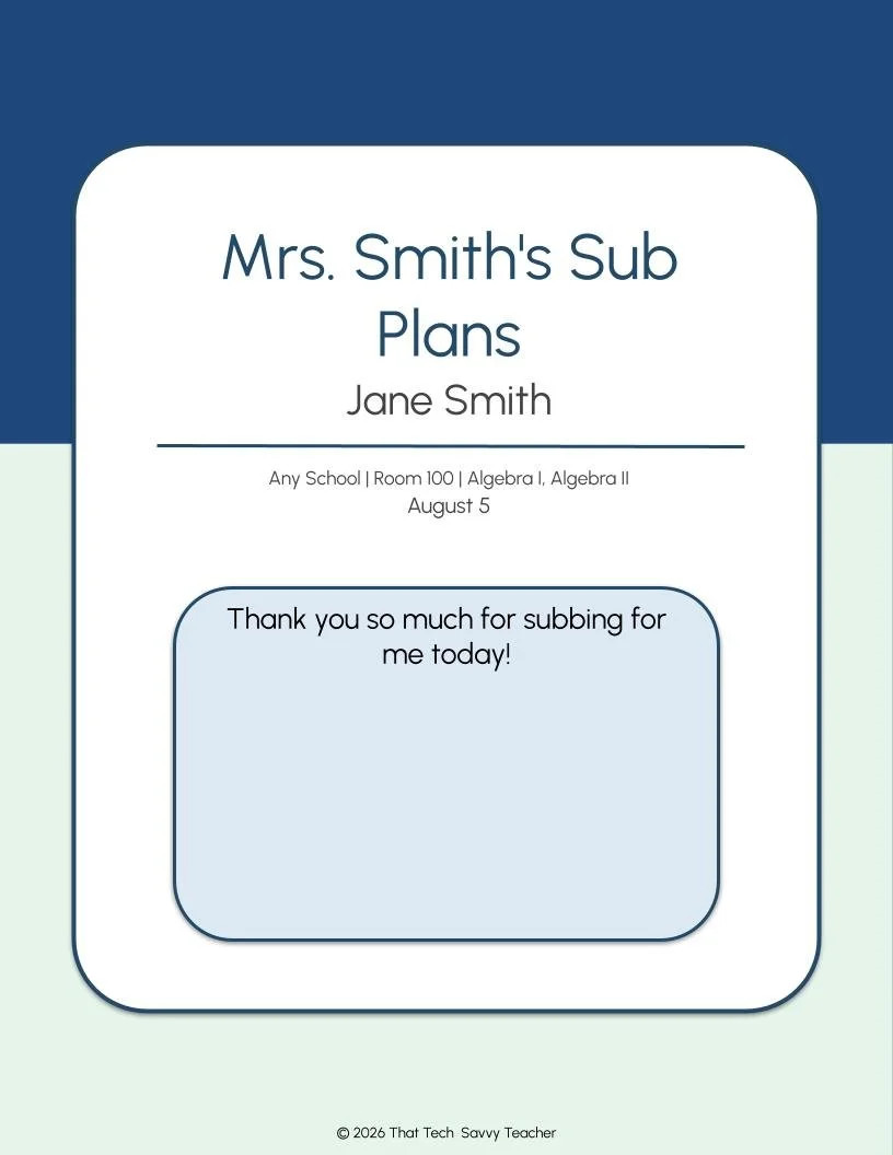 Sample generated sub plan cover page