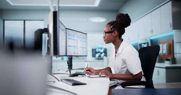 doctor typing on computer