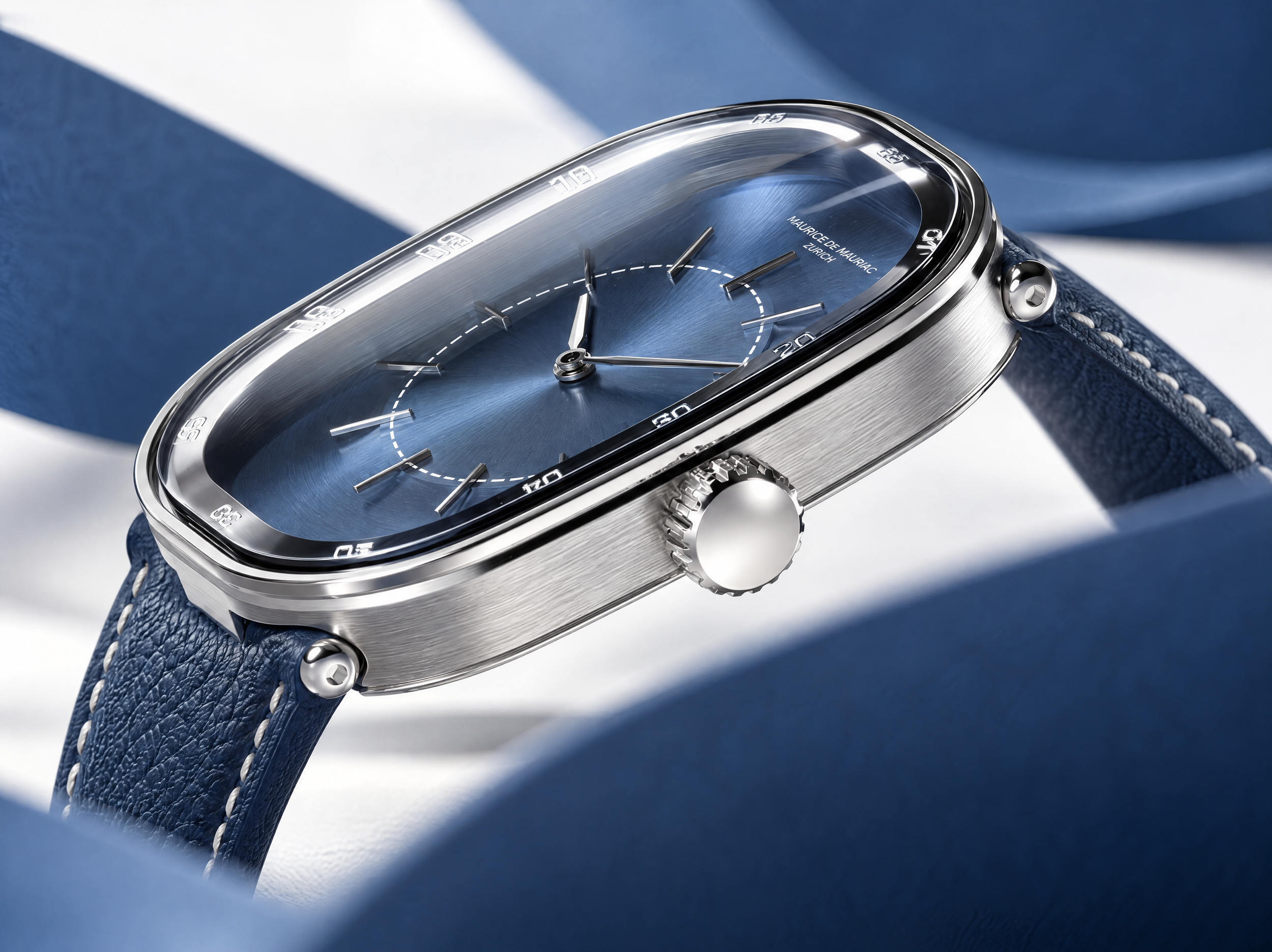 Side view of the Letzigrund watch concept showing the case profile, crystal and crown