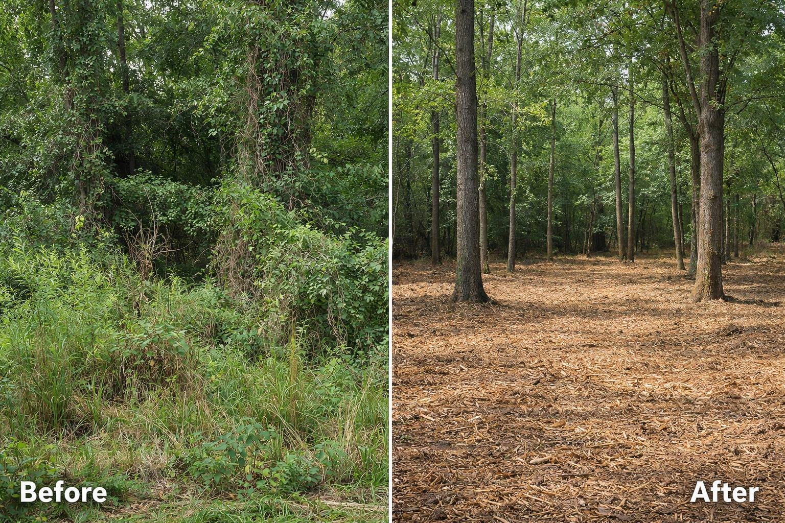 Before and after land clearing by Cratty Land Services