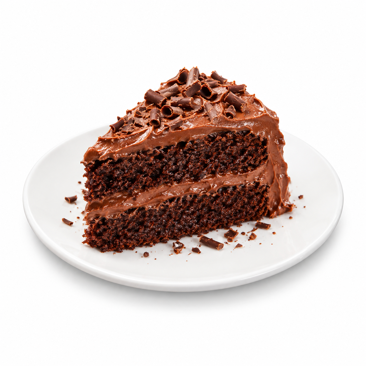 Slice of chocolate cake with chocolate frosting