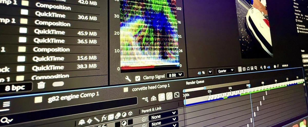 Detailed After Effects timeline from the Qadeer Shots editing workspace