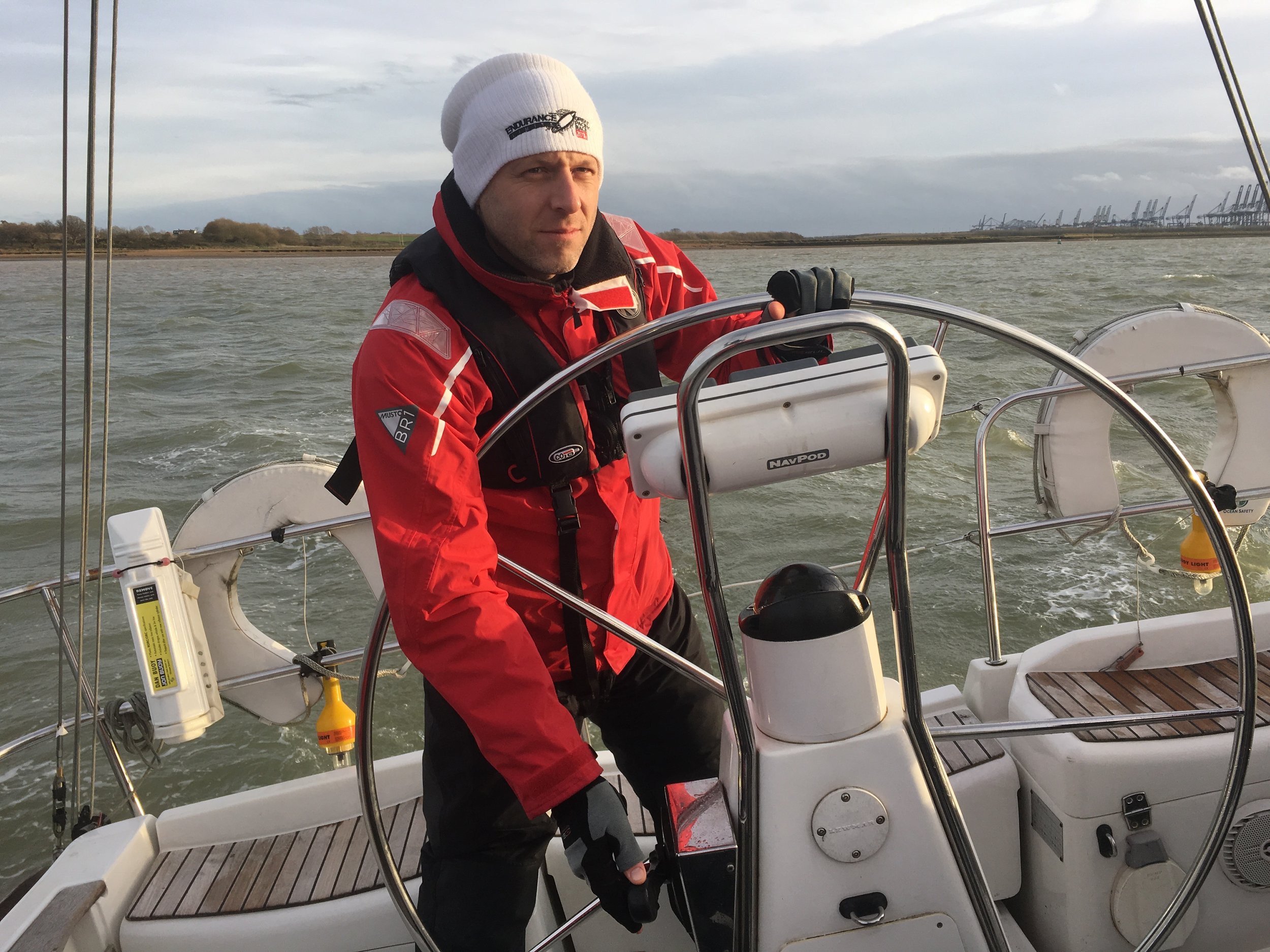 Darren, a Founder of the Endurance Limits adventure team, sailing during an expedition.