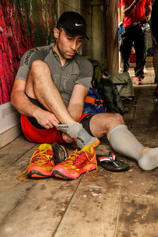 Arron, a Founder of the Endurance Limits adventure team, preparing for an ultra marathon.