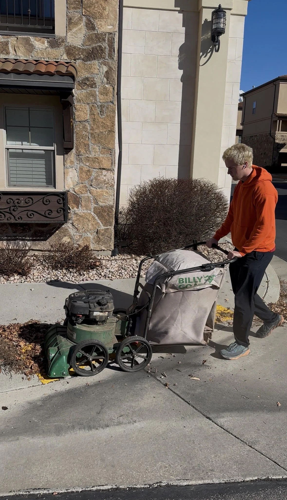 Billy Goat leaf vacuum being used for leaf cleanup in Utah County