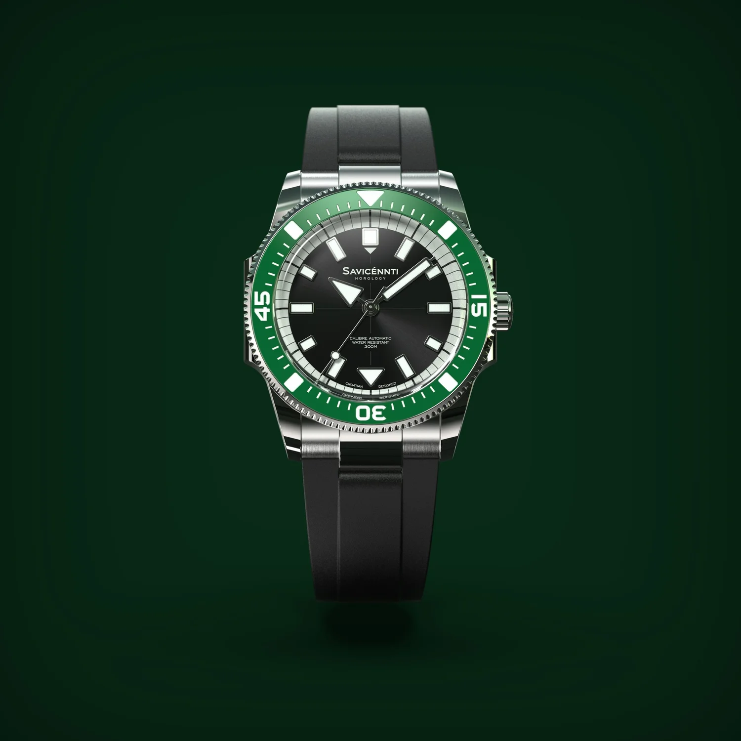 SAVICÉNNTI CETUS DIVER green rubber strap angled product image