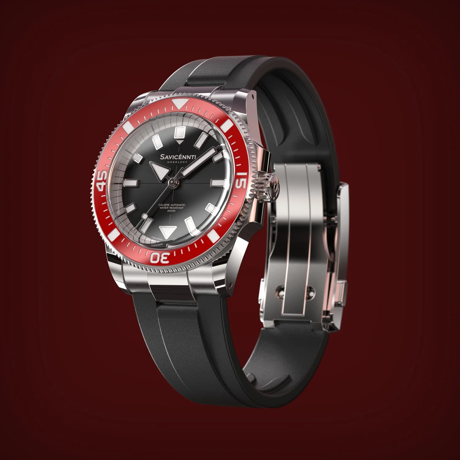 SAVICÉNNTI CETUS DIVER red rubber strap detail product image