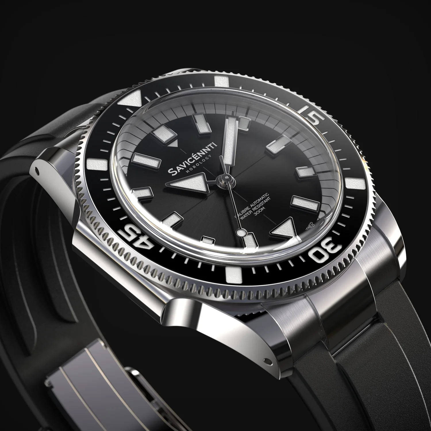 SAVICÉNNTI CETUS DIVER black rubber strap front product image